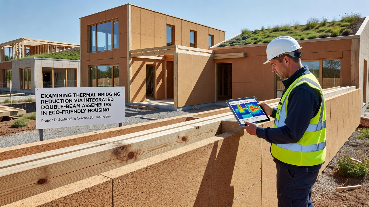 Photograph of double-beam floor assembly installed in an eco-friendly residential project with visible insulation gaps